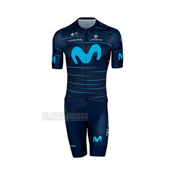 2022 Cycling Jersey Movistar Deep Blue Sky Blue Short Sleeve and Bib Short